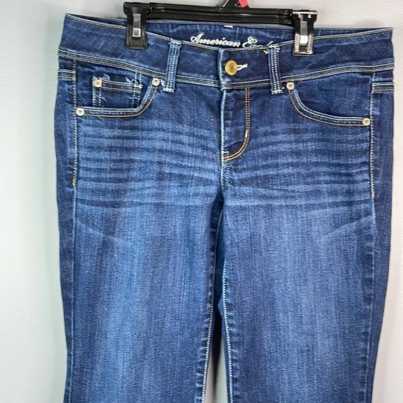 AMERICAN EAGLE Retro Slim Boot Jeans Blue Dark Wash Low Rise 5 Pocket 8 Short - Picture 3 of 11